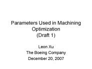 Parameters Used in Machining Optimization (Draft 1)