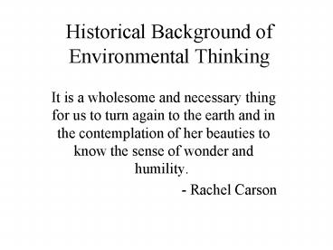 Historical Background of Environmental Thinking