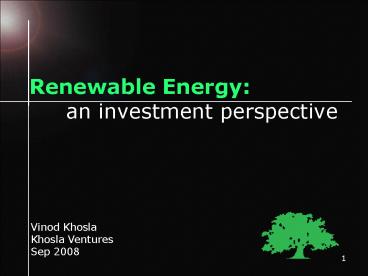 Renewable Energy: an investment perspective