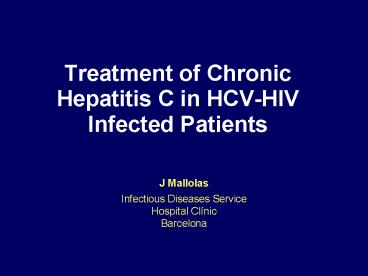 Treatment of Chronic Hepatitis C in HCVHIV Infected Patients