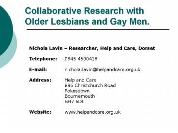 Collaborative Research with Older Lesbians and Gay Men'