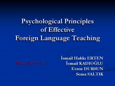 Psychological Principles of Effective Foreign Language Teaching