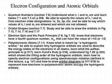 Electron Configuration and Atomic Orbitals