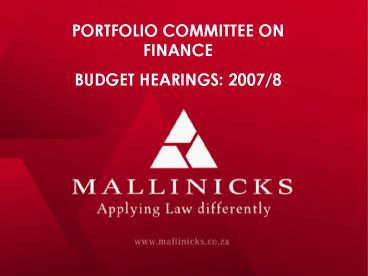 PORTFOLIO COMMITTEE ON FINANCE