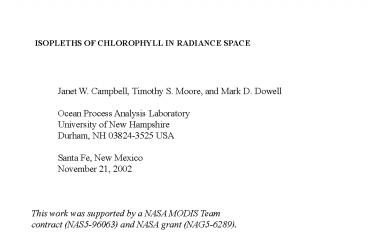 ISOPLETHS OF CHLOROPHYLL IN RADIANCE SPACE