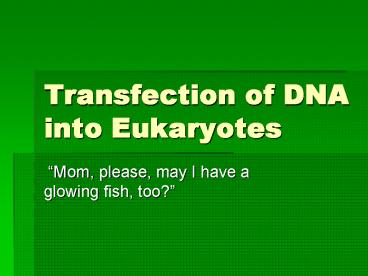 Transfection of DNA into Eukaryotes