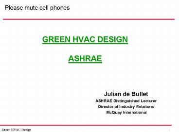 GREEN HVAC DESIGN ASHRAE
