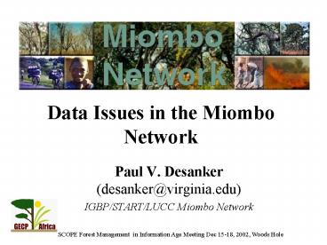 Data Issues in the Miombo Network