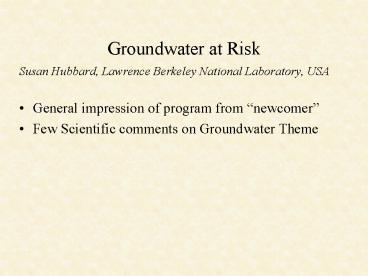 Groundwater at Risk