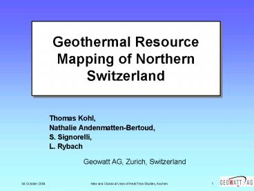 Geothermal Resource Mapping of Northern Switzerland