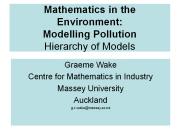 Mathematics in the Environment: Modelling Pollution Hierarchy of Models