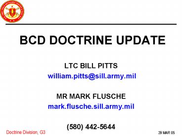 BCD DOCTRINE UPDATE
