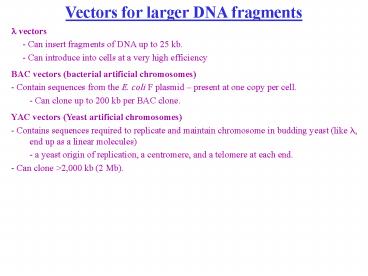 Vectors for larger DNA fragments