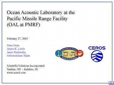 Ocean Acoustic Laboratory at the