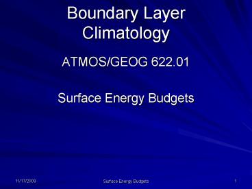 Boundary Layer Climatology