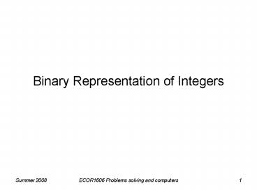 Binary Representation of Integers