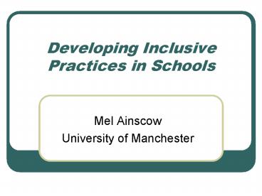 Developing Inclusive Practices in Schools