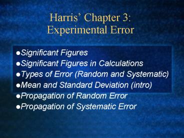 Harris Chapter 3: Experimental Error