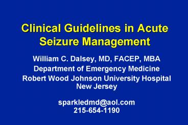 Clinical Guidelines in Acute Seizure Management