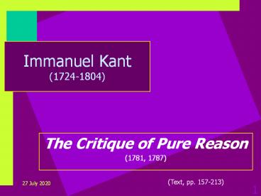 Immanuel Kant (1724-1804)