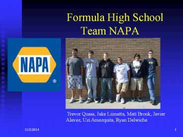 Formula High School           Team NAPA