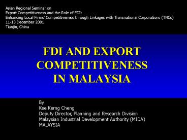 FDI AND EXPORT COMPETITIVENESS IN MALAYSIA