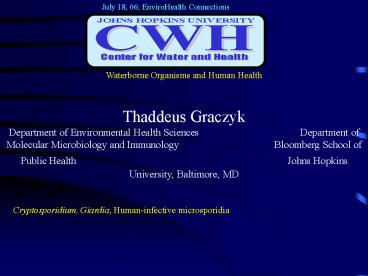 Waterborne Organisms and Human Health