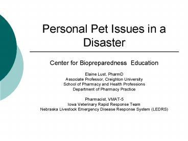 Personal Pet Issues in a Disaster