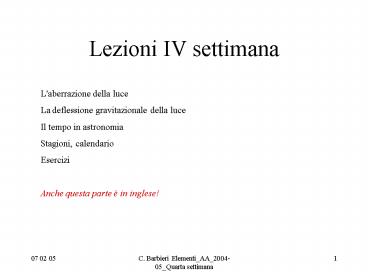 Lezioni IV settimana