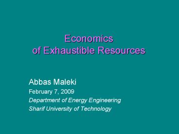 Economics of Exhaustible Resources