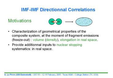 IMFIMF Directionnal Correlations