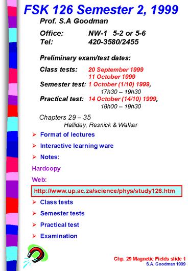 Chp. 29 Magnetic Fields slide 1