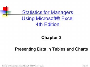 Statistics for Managers Using Microsoft Excel 4th Edition