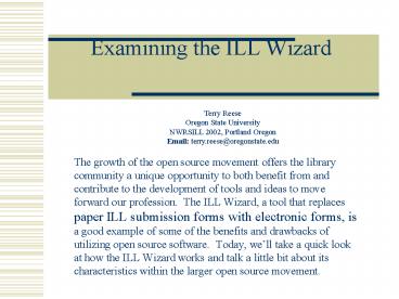 Examining the ILL Wizard