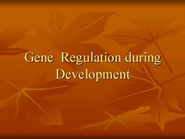 Gene Regulation during Development