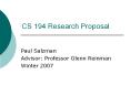 CS 194 Research Proposal PowerPoint PPT Presentation