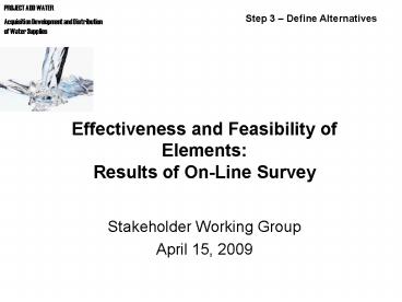 Effectiveness and Feasibility of Elements: Results of OnLine Survey