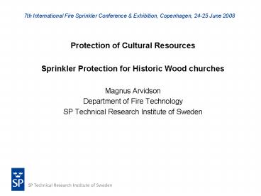 7th International Fire Sprinkler Conference