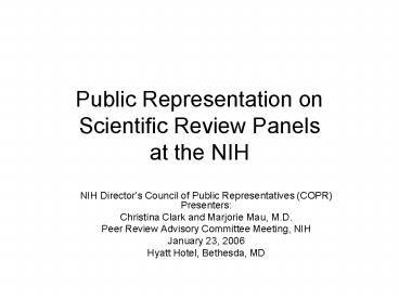 Public Representation on Scientific Review Panels at the NIH