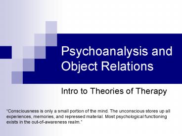 Psychoanalysis and Object Relations