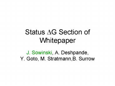 Status DG Section of Whitepaper