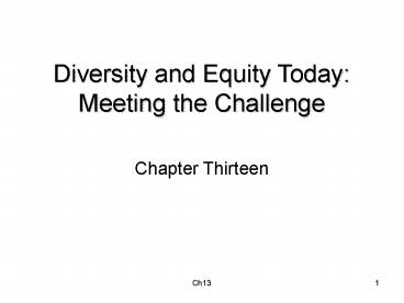 Diversity and Equity Today: Meeting the Challenge