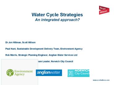 Water Cycle Strategies An integrated approach