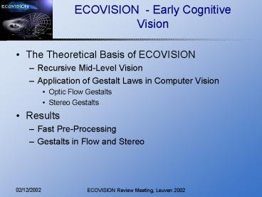 ECOVISION Early Cognitive Vision