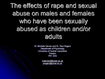 The effects of rape and sexual abuse on males and females who have been ...