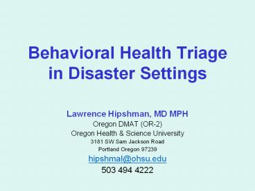 Behavioral Health Triage in Disaster Settings