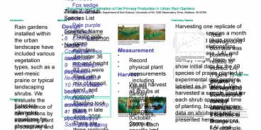 Nondestructive Estimation of Net Primary Production in Urban Rain Gardens