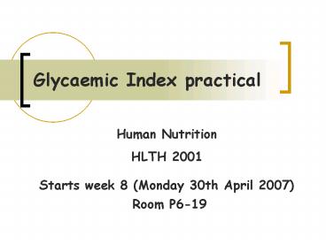 Glycaemic Index practical