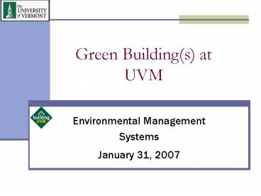 Green Buildings at UVM