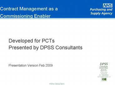 Contract Management as a Commissioning Enabler